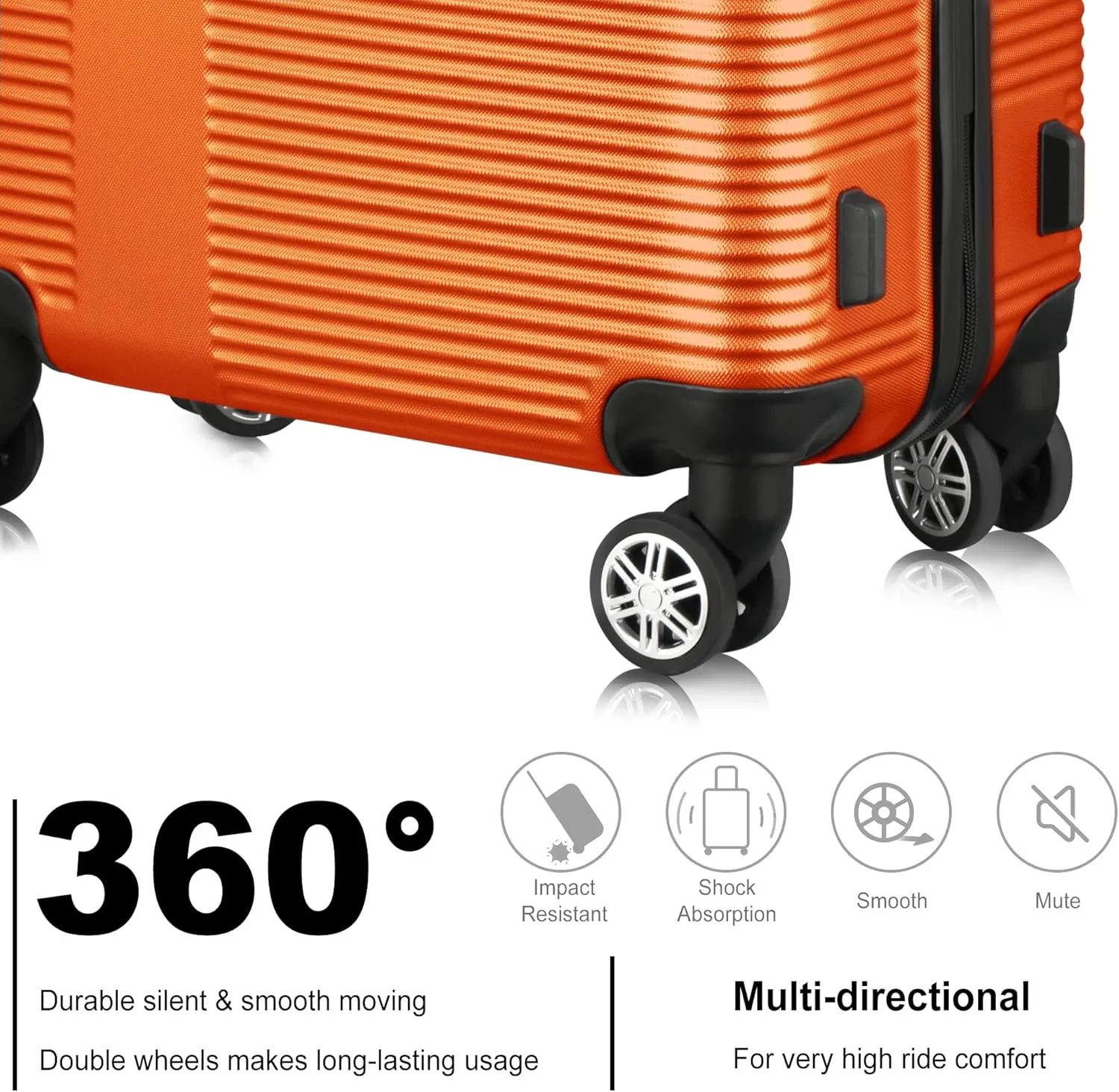 VANELC 3 Piece Luggage Sets with TSA Lock ABS, Durable Luggage Set, Lightweight Suitcase with Hooks, Spinner Wheels, Cross Stripe Luggage Sets 20in/24in/28in (Orange, 3PCS)