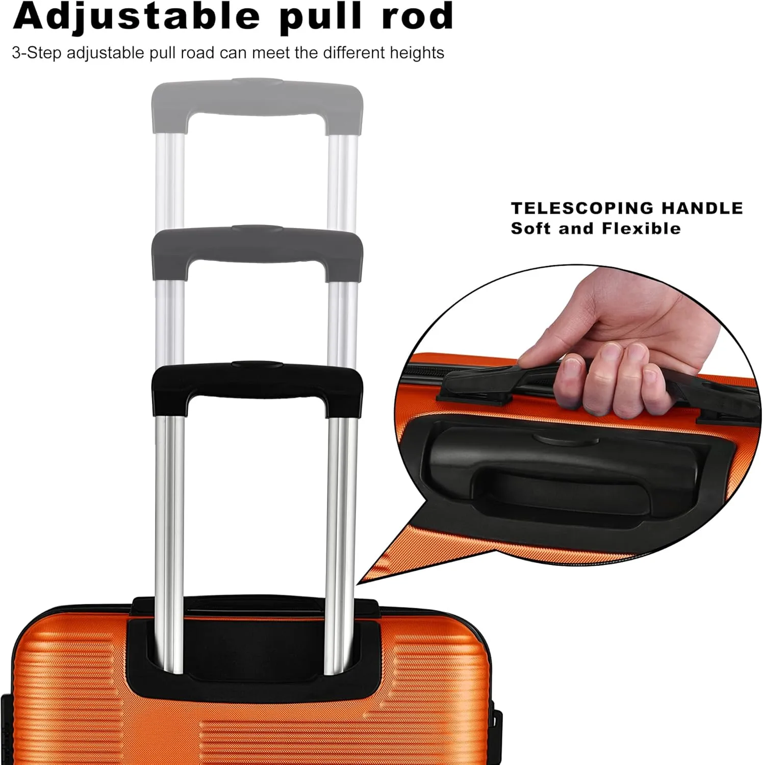 VANELC 3 Piece Luggage Sets with TSA Lock ABS, Durable Luggage Set, Lightweight Suitcase with Hooks, Spinner Wheels, Cross Stripe Luggage Sets 20in/24in/28in (Orange, 3PCS)