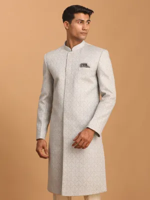 VASTRAMAY Grey Leaf Motif Jacquard Sherwani
