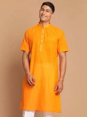 VASTRAMAY Men's Orange Striped Kurta