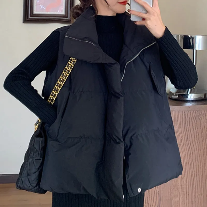 Warm Winter Thicken Pink Tanks Women All Match Black Vest Sleeveless