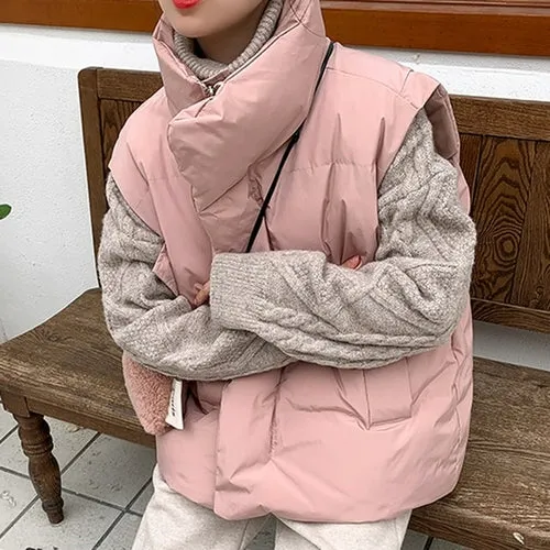 Warm Winter Thicken Pink Tanks Women All Match Black Vest Sleeveless
