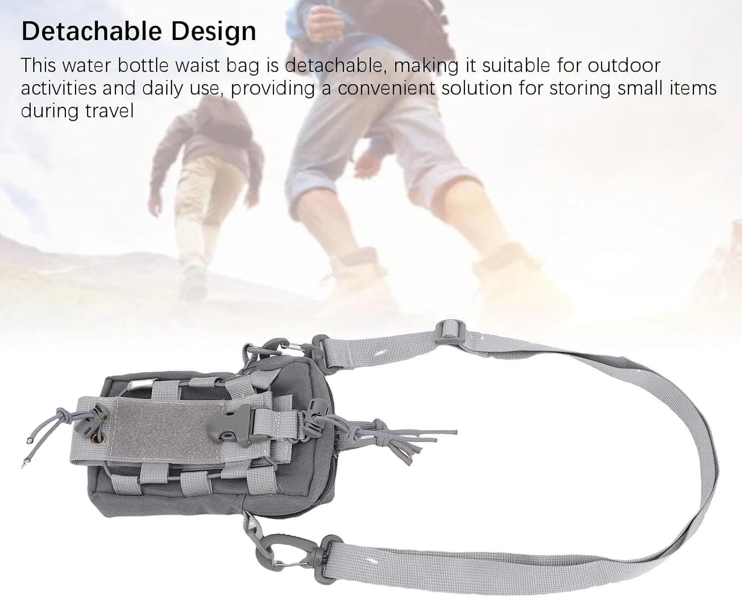 Water Bottle Waist Bag, Adjustable Waist Hanging Pack for Outdoor Sports Travel Hiking (Grey)