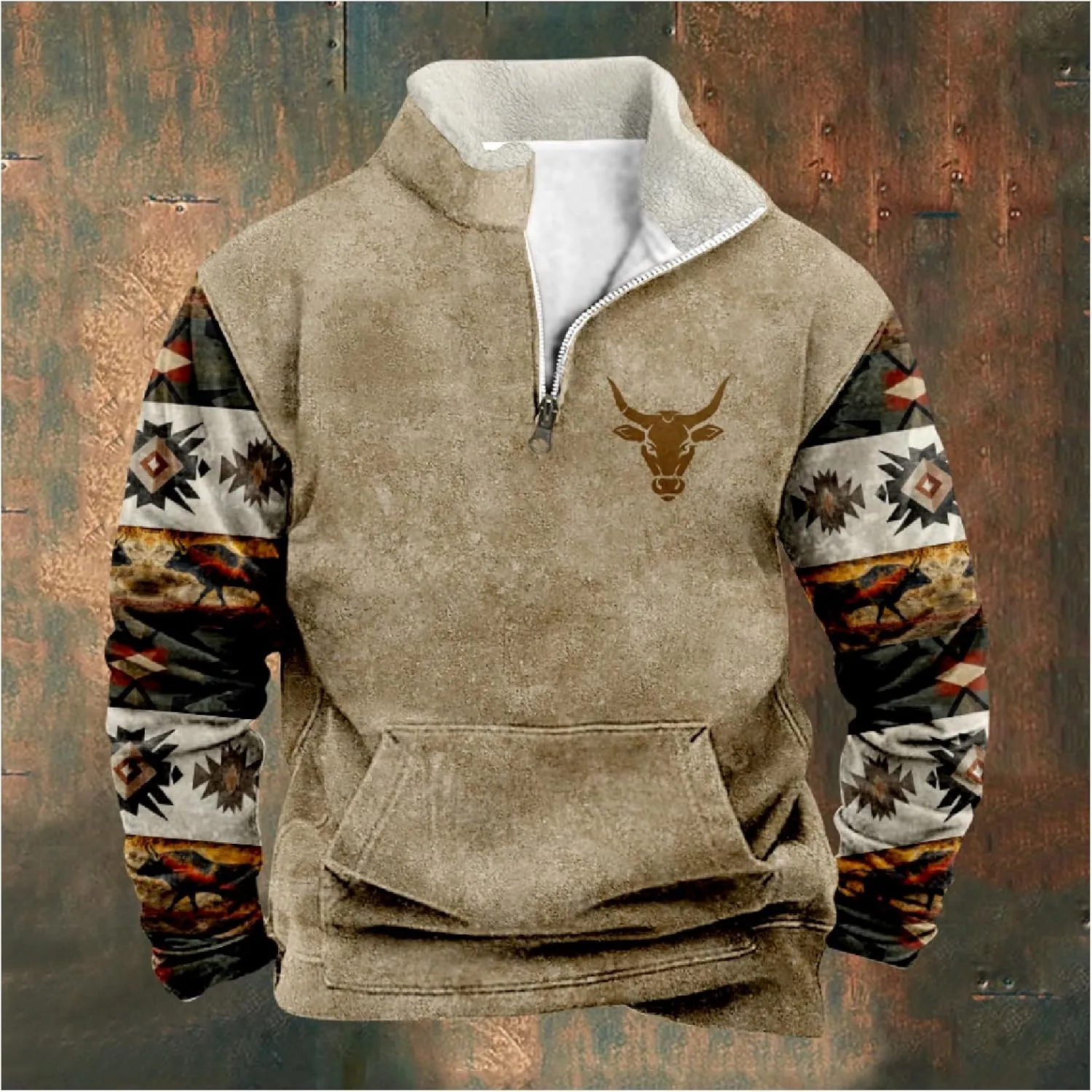 Western Sweatshirts for Men Cool Lightweight Novlety Long Sleeve Half Zip Pullover Crewneck Cowboy Hoodies