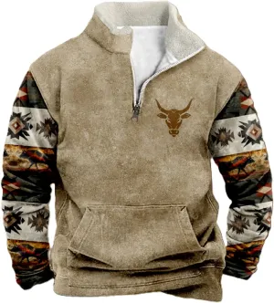 Western Sweatshirts for Men Cool Lightweight Novlety Long Sleeve Half Zip Pullover Crewneck Cowboy Hoodies