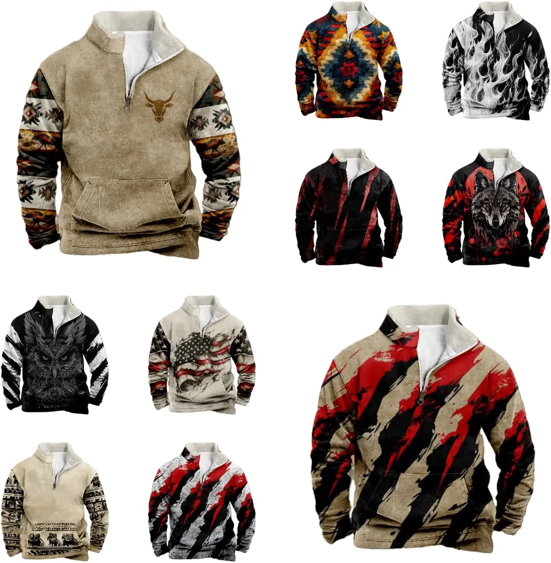 Western Sweatshirts for Men Cool Lightweight Novlety Long Sleeve Half Zip Pullover Crewneck Cowboy Hoodies
