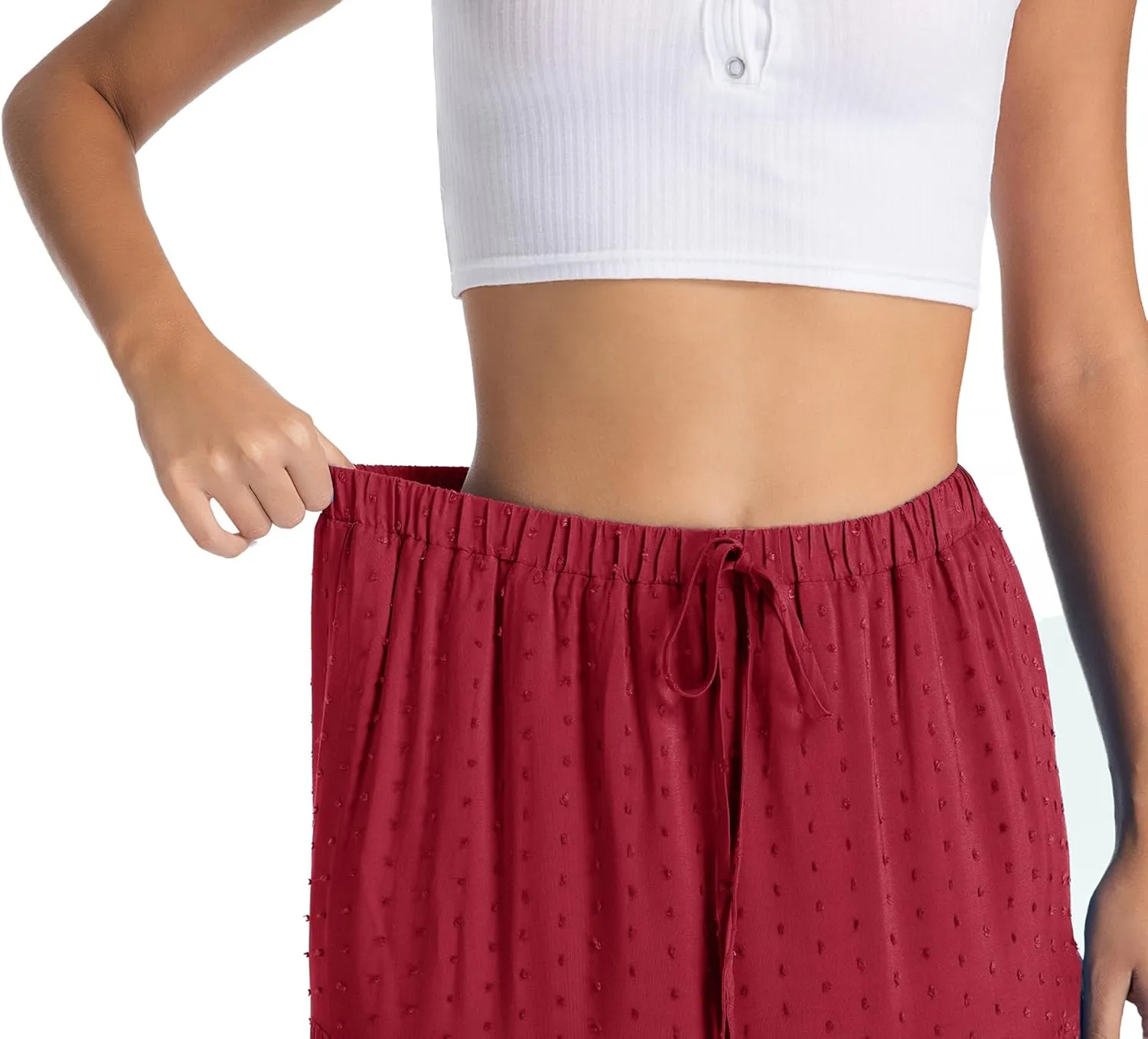 White Maxi Skirt for Women Casual Elastic Waist A-Line Pleated Summer Boho Beach Long Skirts