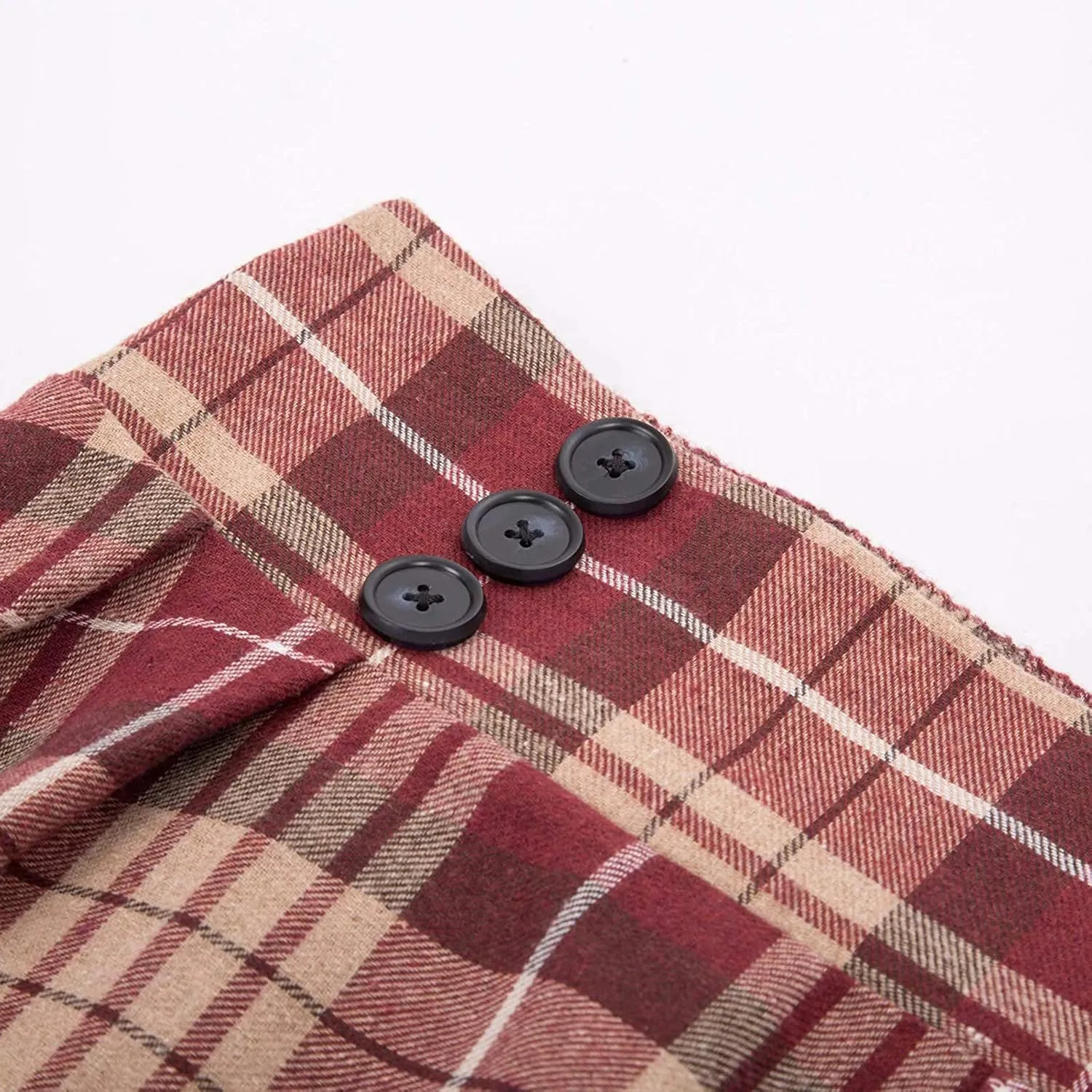 Women Fashion Casual Plaid Skirt Vintage High Waist Pleated Women Skirt Midi Skirts for Women Pleated Cheer