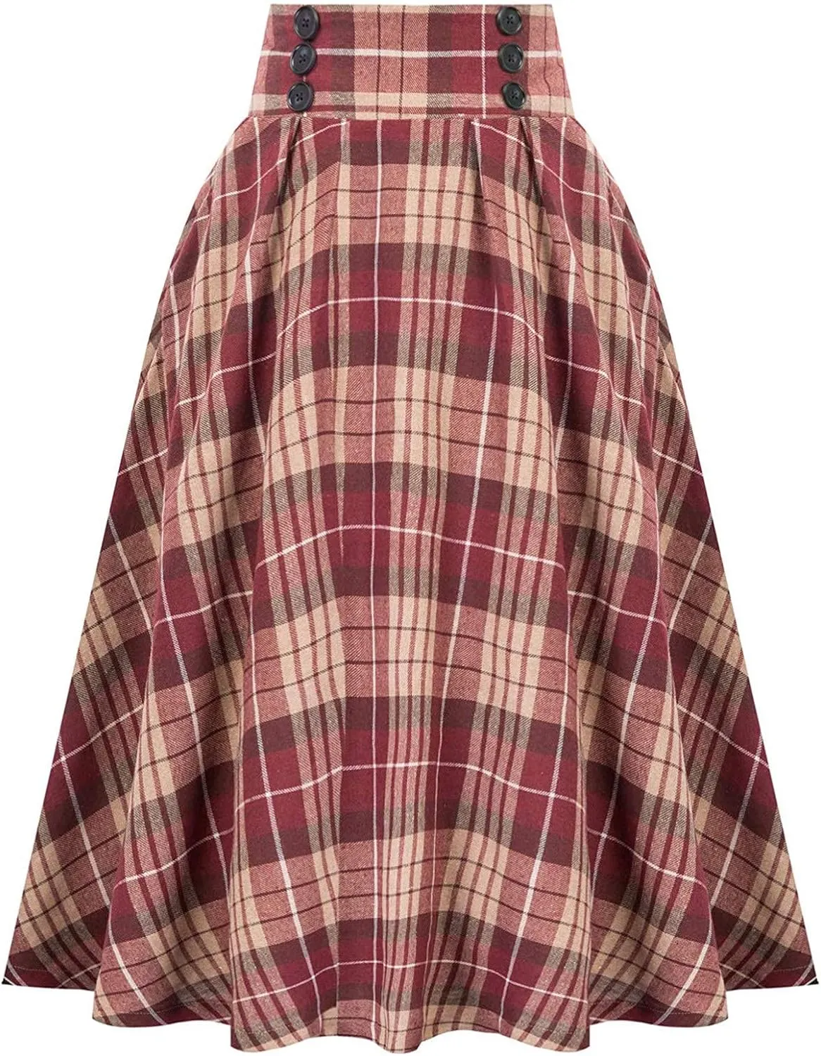 Women Fashion Casual Plaid Skirt Vintage High Waist Pleated Women Skirt Midi Skirts for Women Pleated Cheer