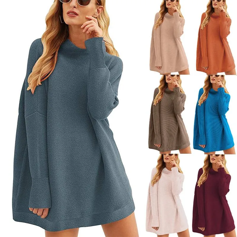 Women knit long sleeve pullover solid color turtleneck sweater
