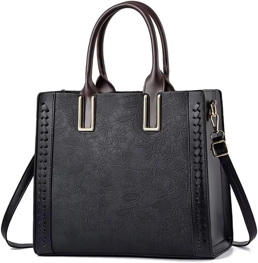Women Purses and Handbags Multi-pockets Tote Handbag Retro Top Handle Satchel Purse Leather Shoulder Handbag for Work, Black