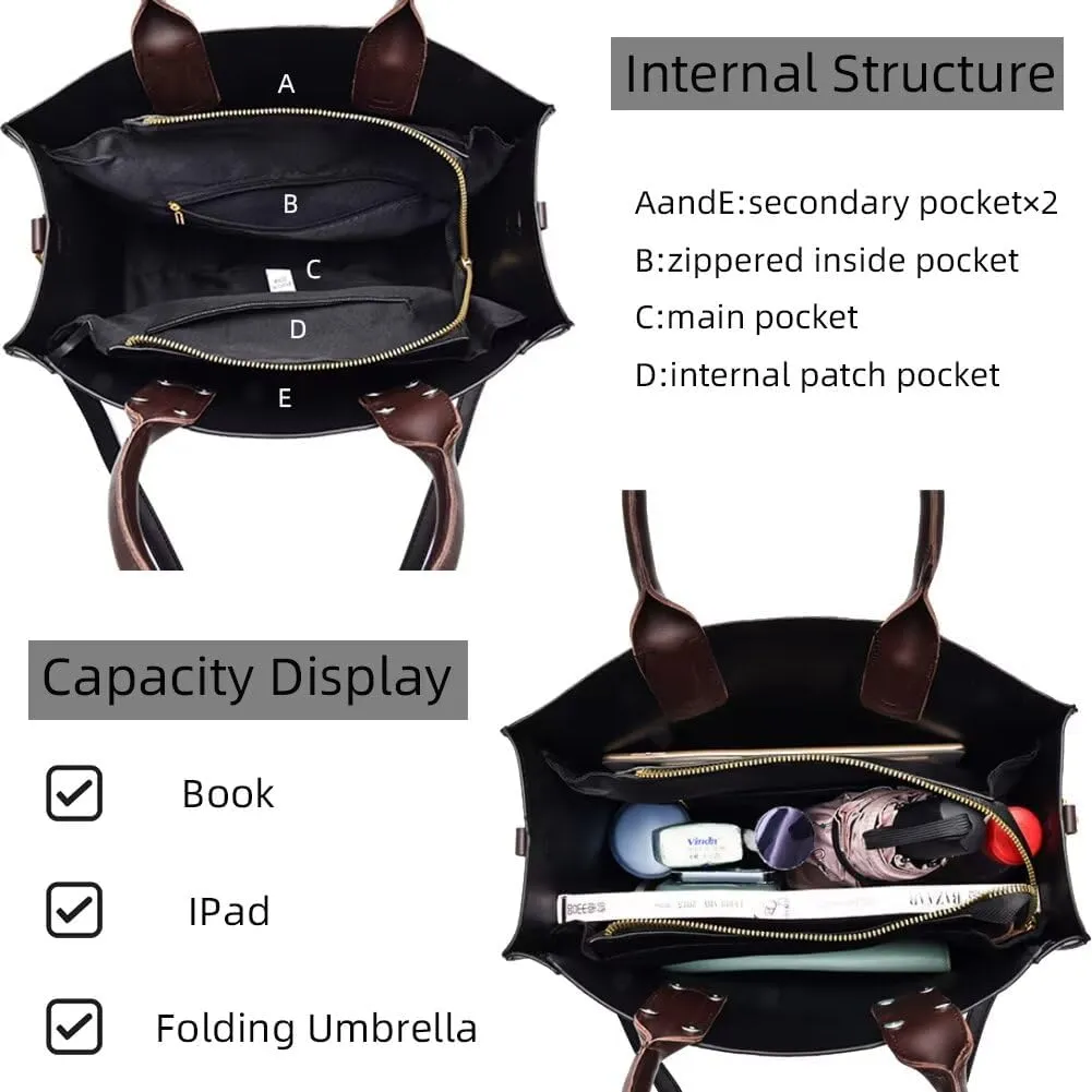 Women Purses and Handbags Multi-pockets Tote Handbag Retro Top Handle Satchel Purse Leather Shoulder Handbag for Work