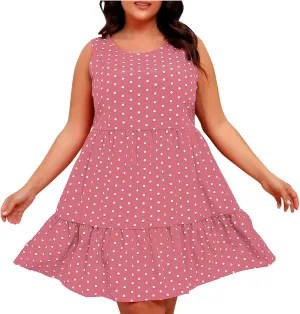Women Summer Casual Dresses 2025 Plus Size Crew Neck Dress Sleeveless Beach Sundresses Flowy Tiered Tank T Shirt Dress