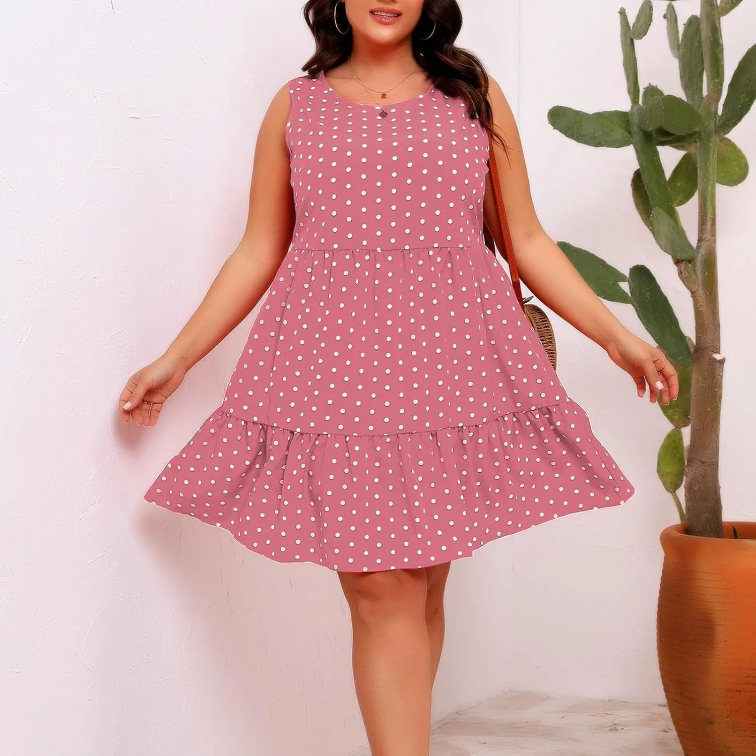 Women Summer Casual Dresses 2025 Plus Size Crew Neck Dress Sleeveless Beach Sundresses Flowy Tiered Tank T Shirt Dress