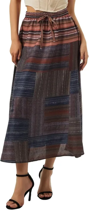Women Y2K Fairy Grunge Midi Skirt Vintage Boho Elastic High Waist A Line Swing Long Skirt Fairycore Streetwear