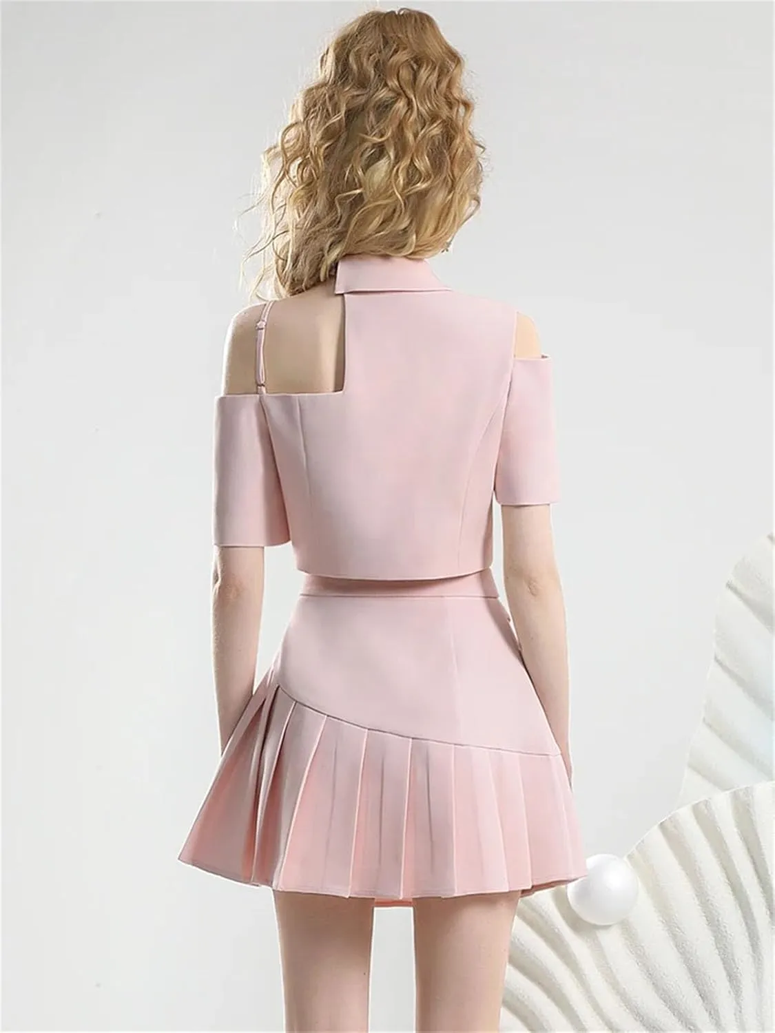 WomenS Asymmetric Off-Shoulder Top with Pleated Skirt Set Summer Party Wear High Waist Two Piece Outfit