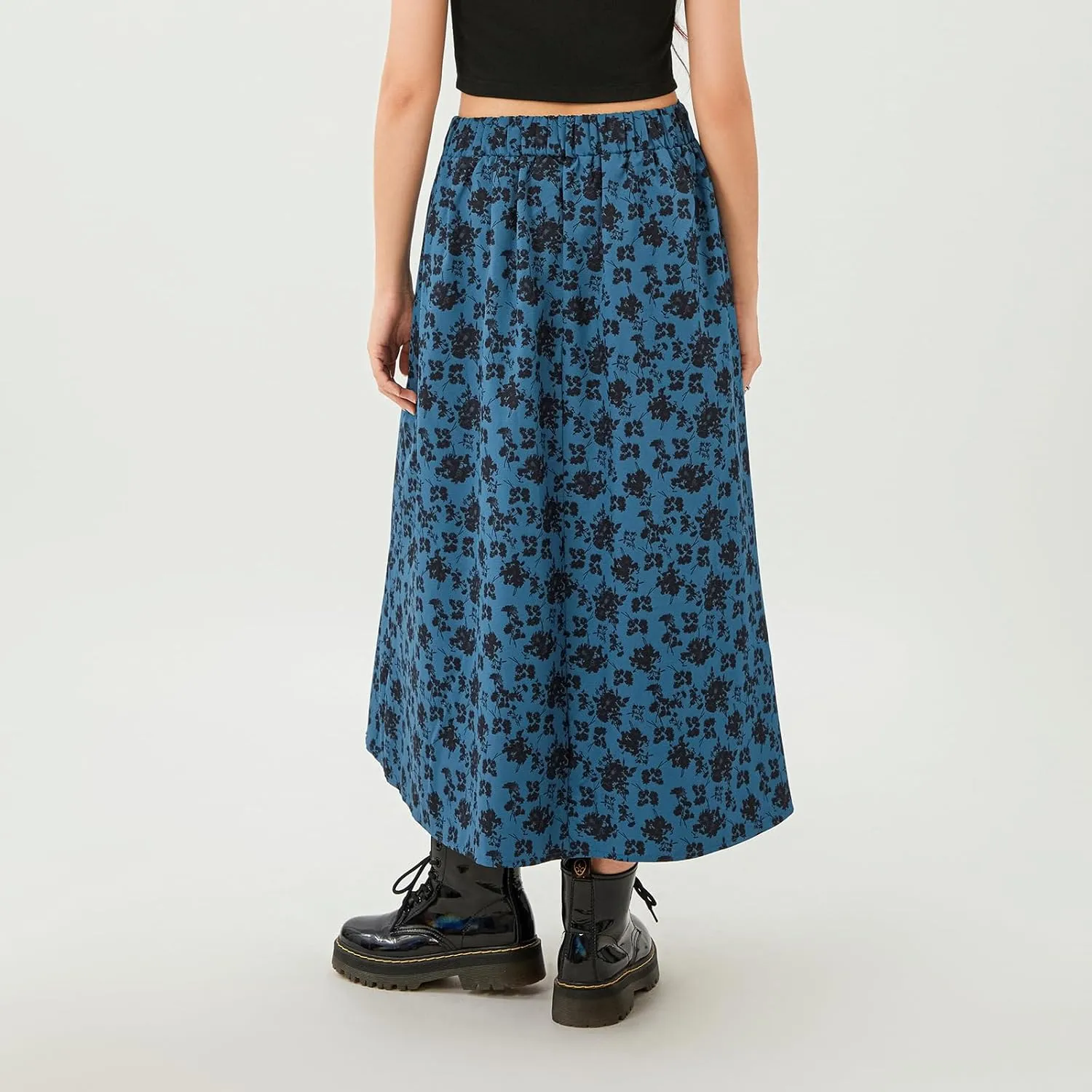 Women's Casual High Waist Boho Printed Side Split A-Line Midi Skirt Leopard Half-Length Maxi Swing Skirt