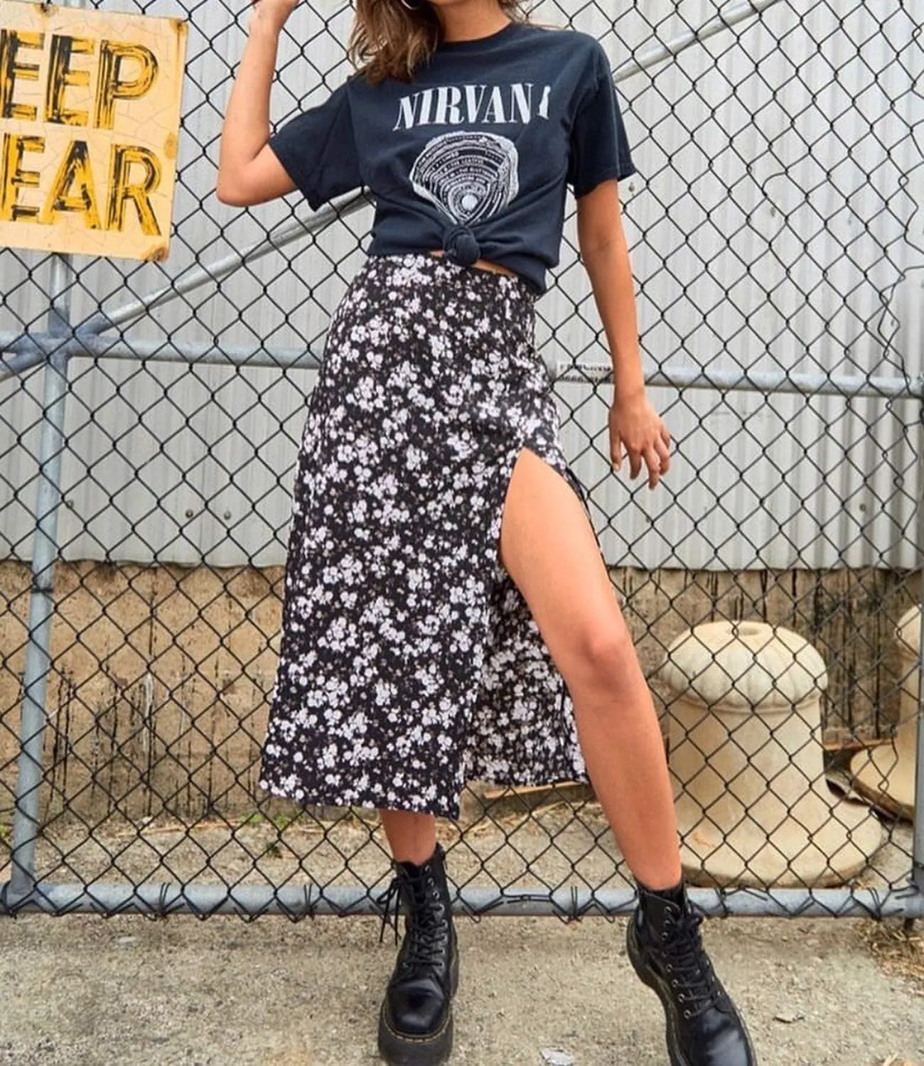Women's Casual High Waist Boho Printed Side Split A-Line Midi Skirt Leopard Half-Length Maxi Swing Skirt
