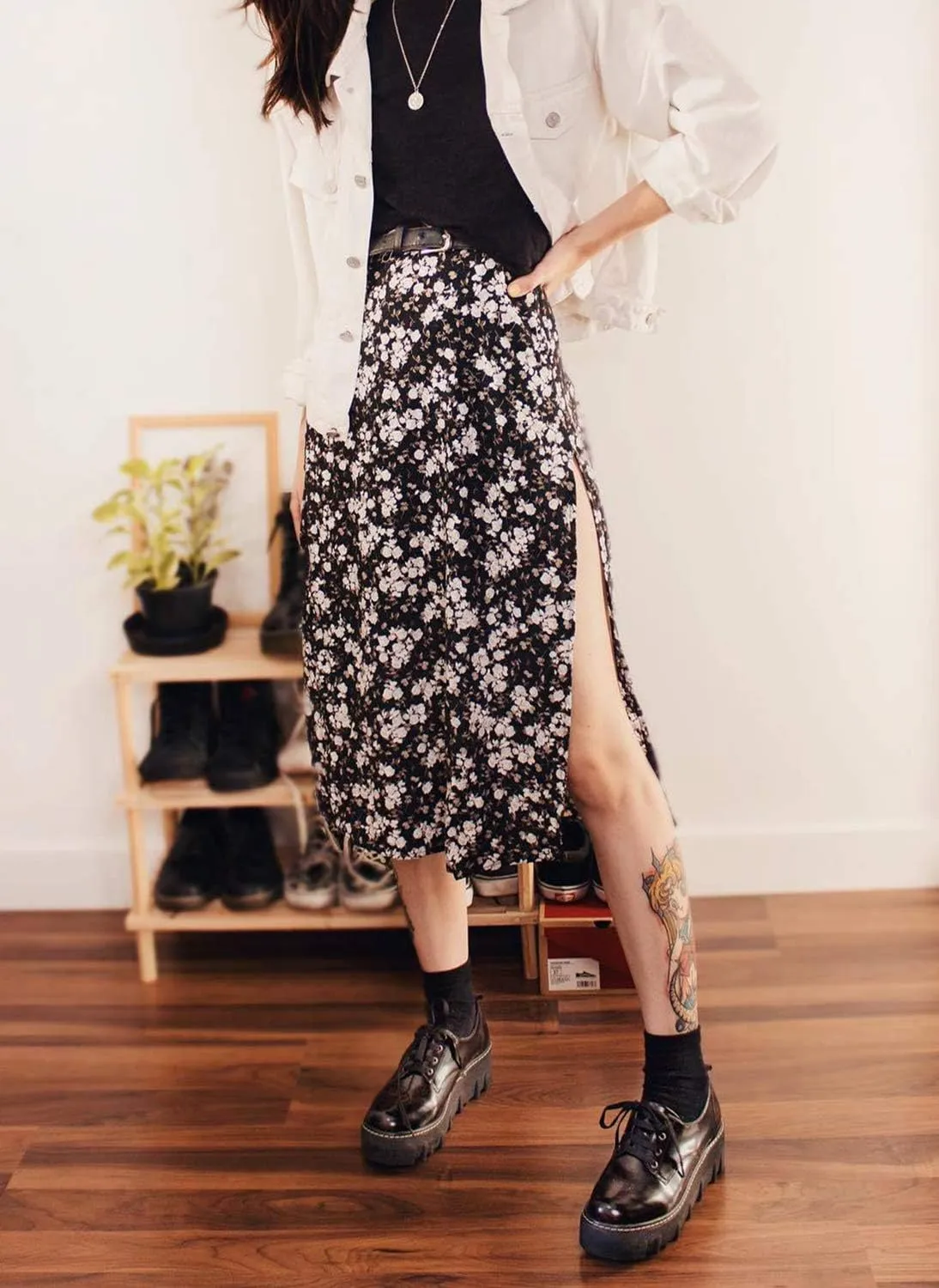 Women's Casual High Waist Boho Printed Side Split A-Line Midi Skirt Leopard Half-Length Maxi Swing Skirt