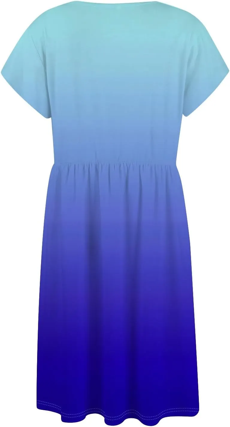 Womens Casual Round Neck 2025 Dresses Fly Sleeve Fashion Printed Sexy Button Pocket Summer Midi Slim Party Dress