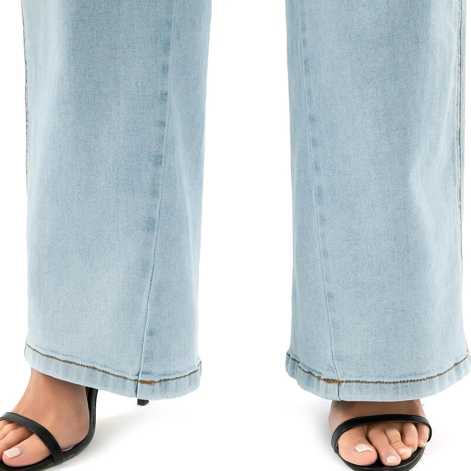 Women's Elastic Waist Petite Wide Leg Pants Mid Waist Casual Straight Jeans Work Pant with Pocket