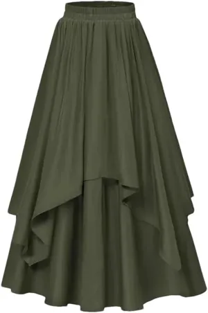 Women's High Waist A-Line Skirt Casual Vintage Big Swing Skirt Women Asymmetrical Midi Skirt