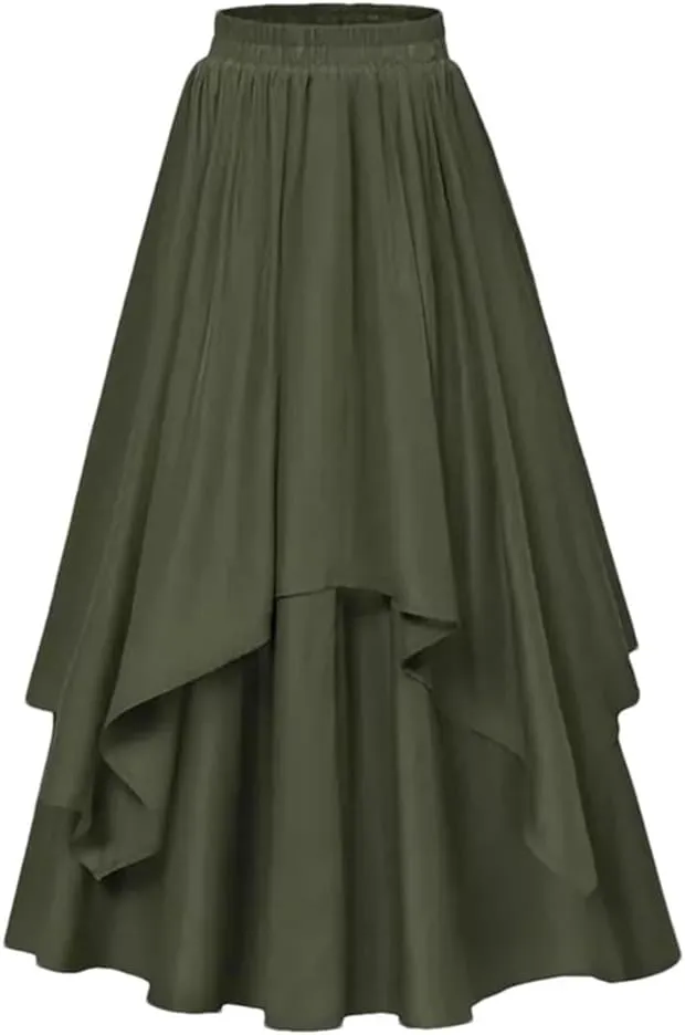 Women's High Waist A-Line Skirt Casual Vintage Big Swing Skirt Women Asymmetrical Midi Skirt