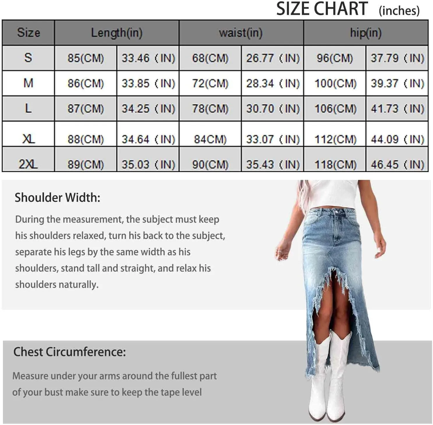 Women's high Waisted Irregular Fringed Denim Worn and Washed Half Length A-line Skirt