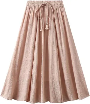 Women's High Waisted Layered Midi Skirt, Solid Color, Lace Up Long Skirts, Women's Vintage Skirt.
