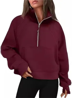 Womens Oversized Half Zip Cropped Sweatshirt, Quarter Zip Oversized Hoodies, Hoodies Fall Clothes Sweaters