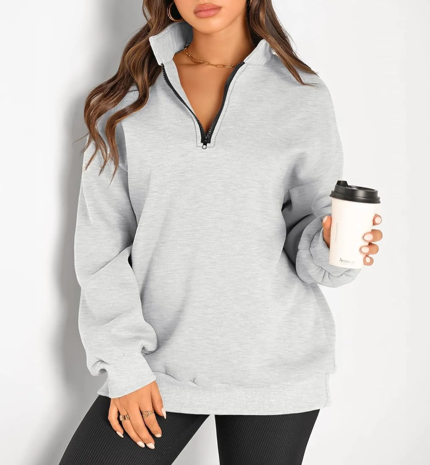 Womens Oversized Sweatshirts Fall Fashion Hoodies Half Zip Pullover Long Sleeve Shirts Clothes Outfits