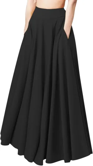 Womens Party Skirt High Waisted A Line Skirts Solid Color Midi Long Shirring Pleated Skirts Casual Skirt for Women