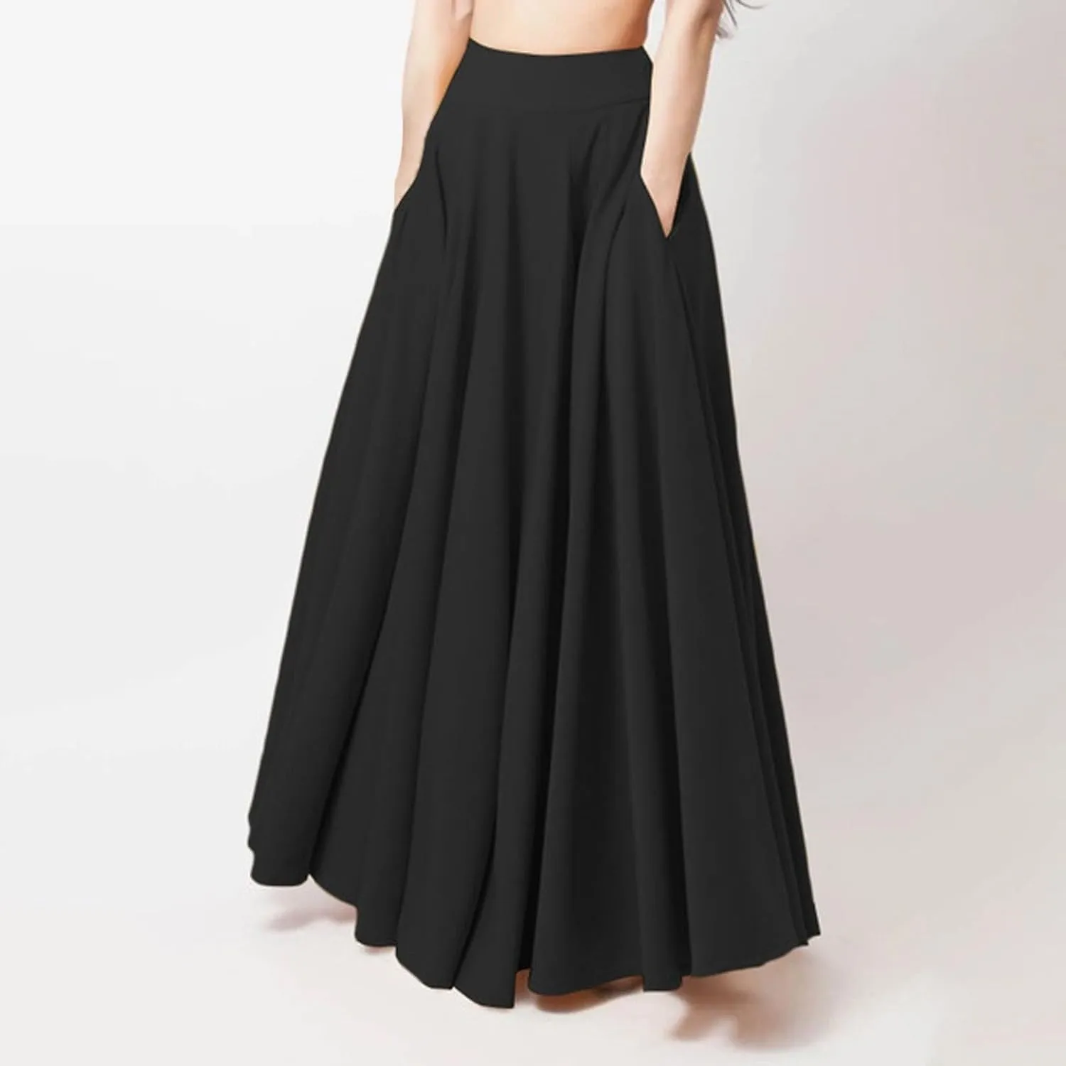 Womens Party Skirt High Waisted A Line Skirts Solid Color Midi Long Shirring Pleated Skirts Casual Skirt for Women