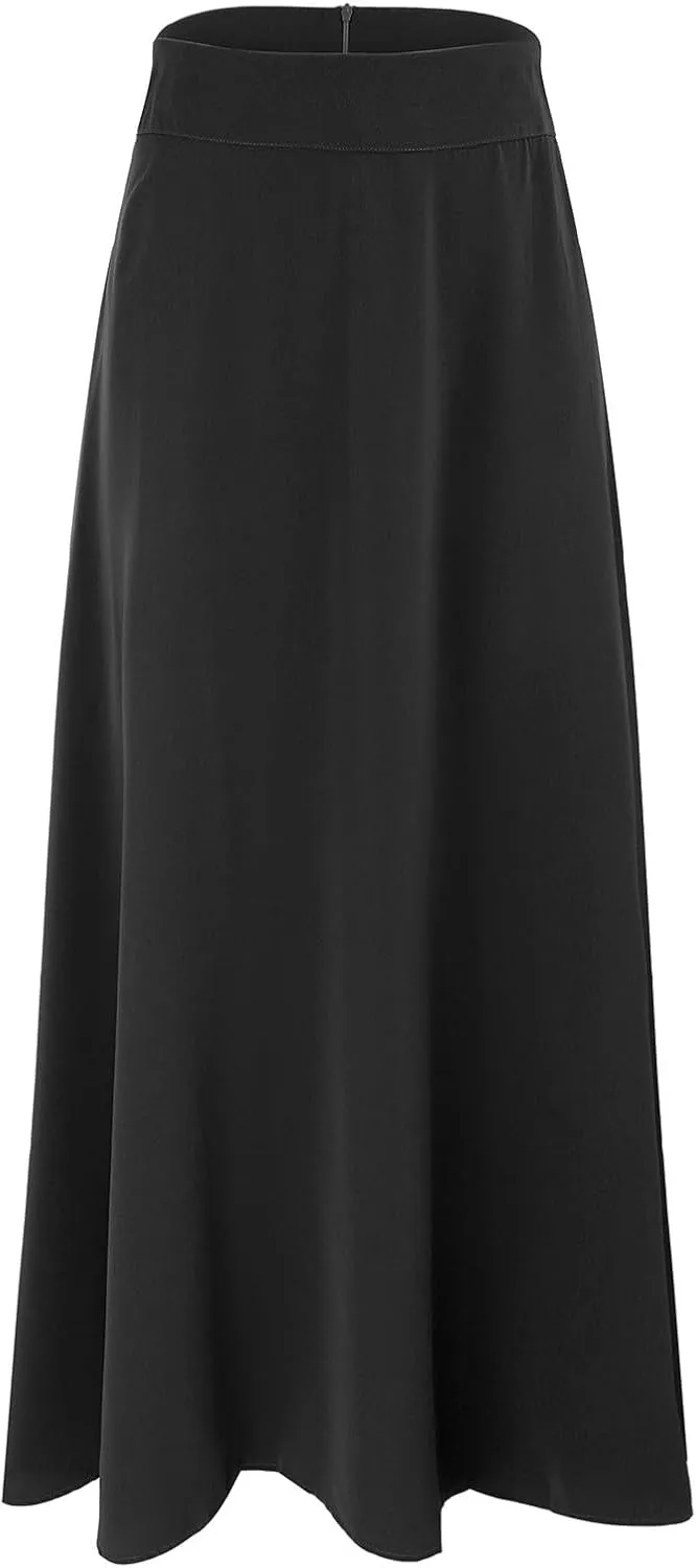Womens Party Skirt High Waisted A Line Skirts Solid Color Midi Long Shirring Pleated Skirts Casual Skirt for Women