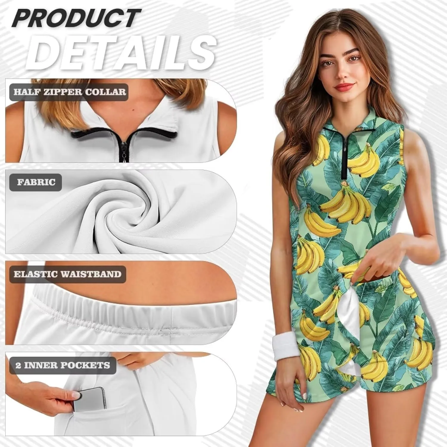 Womens Sleeveless Golf Tennis Dresses with ShortsPockets - Quick Drying Tennis Outfits for Workout Exercise