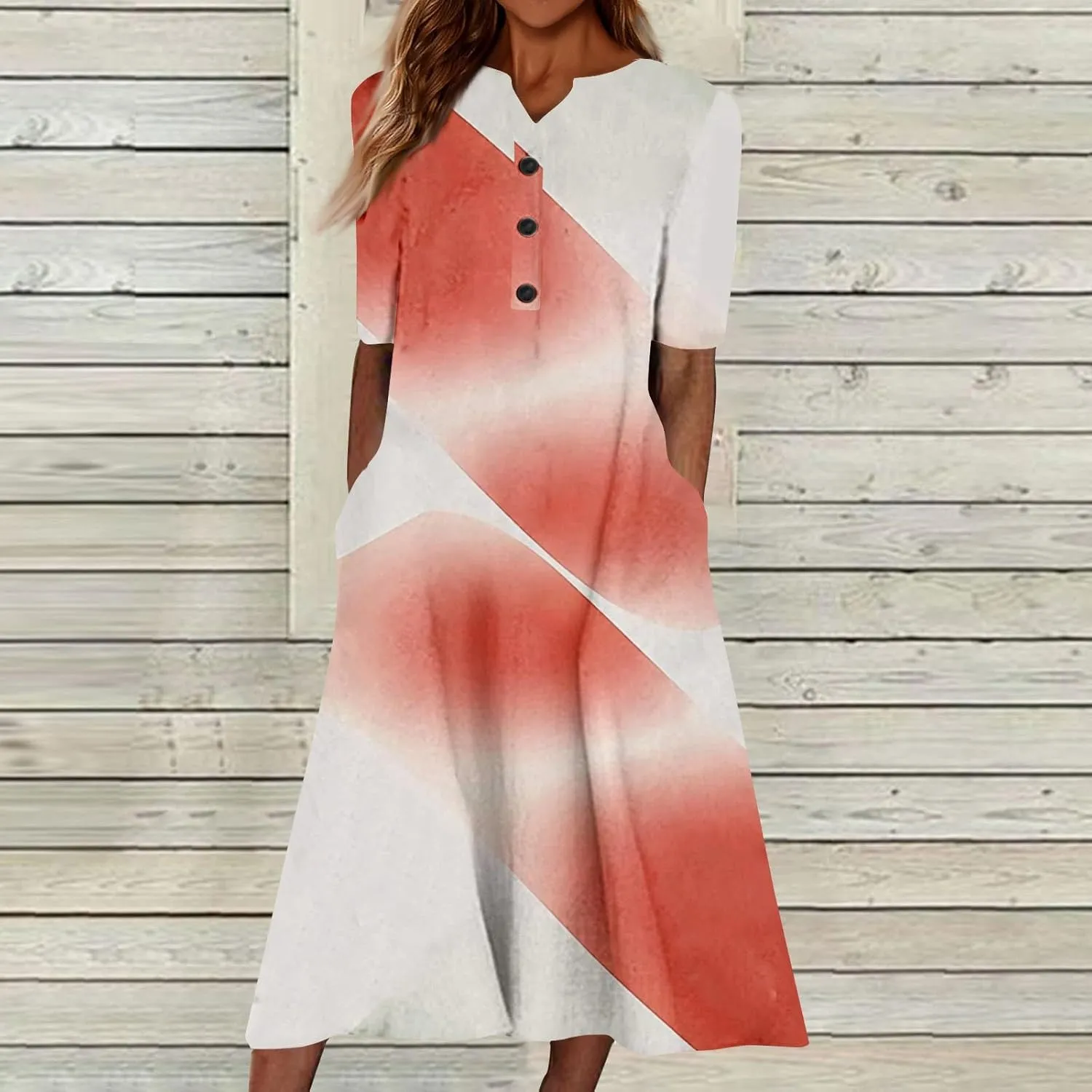 Women's Summer Casual Floral (Gradient) Printed Short Sleeve Dress Fashion