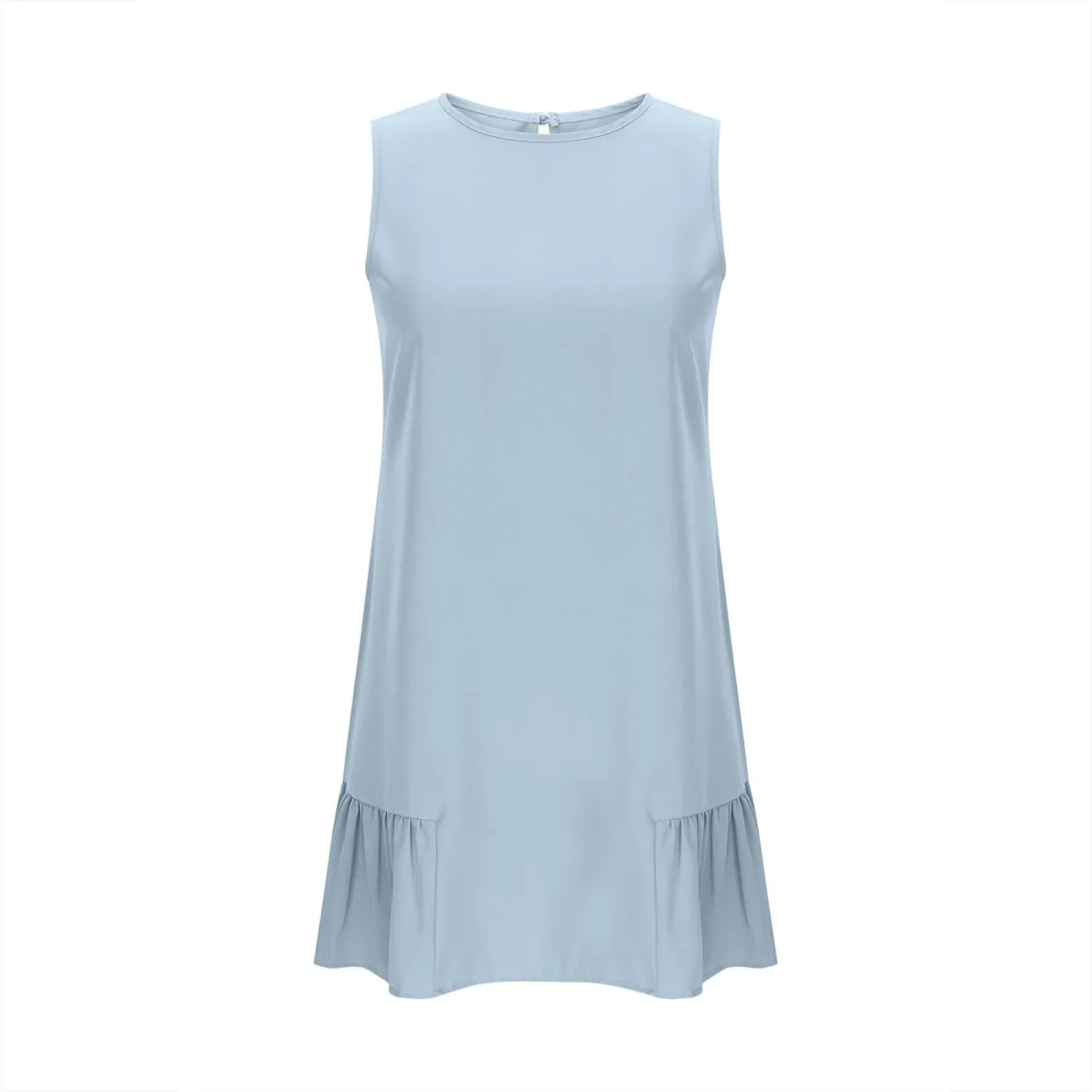 Womens Summer Dresses 2025 Casual Sleeveless Solid Color Dress Vacation Loose Round Neck Pleated Beach Sundress