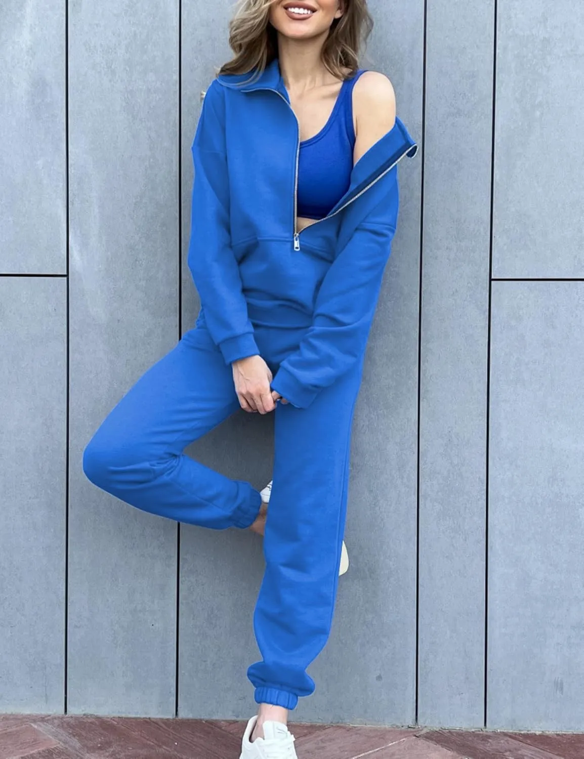 Womens Sweatsuits Fleece Lined Jogging Sweatpants and Half Zip Sweatshirts 2 Piece Matching Sweat Sets
