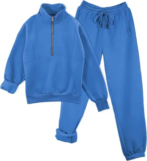 Womens Sweatsuits Fleece Lined Jogging Sweatpants and Half Zip Sweatshirts 2 Piece Matching Sweat Sets
