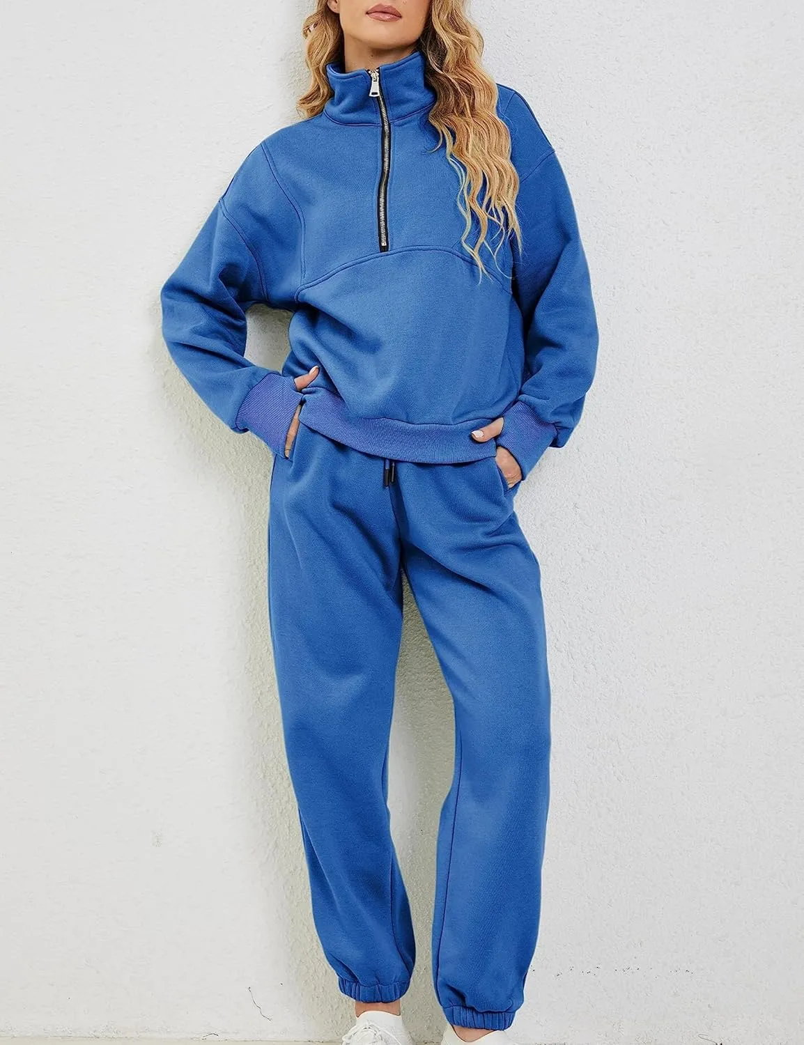 Womens Sweatsuits Fleece Lined Jogging Sweatpants and Half Zip Sweatshirts 2 Piece Matching Sweat Sets