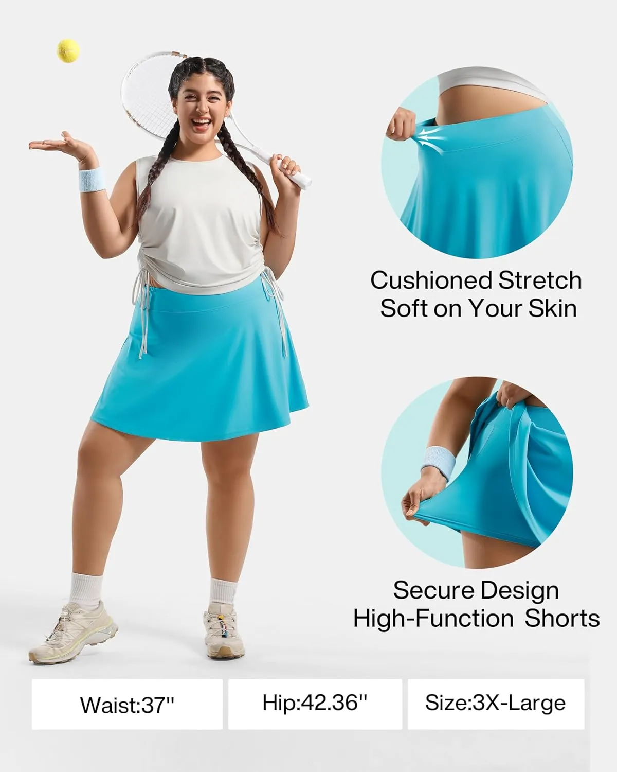 Women's Tennis Skorts with 2 Pockets Plus Size Golf Skirts High Waisted Pleated Athletic Skirt for Pickleball Running