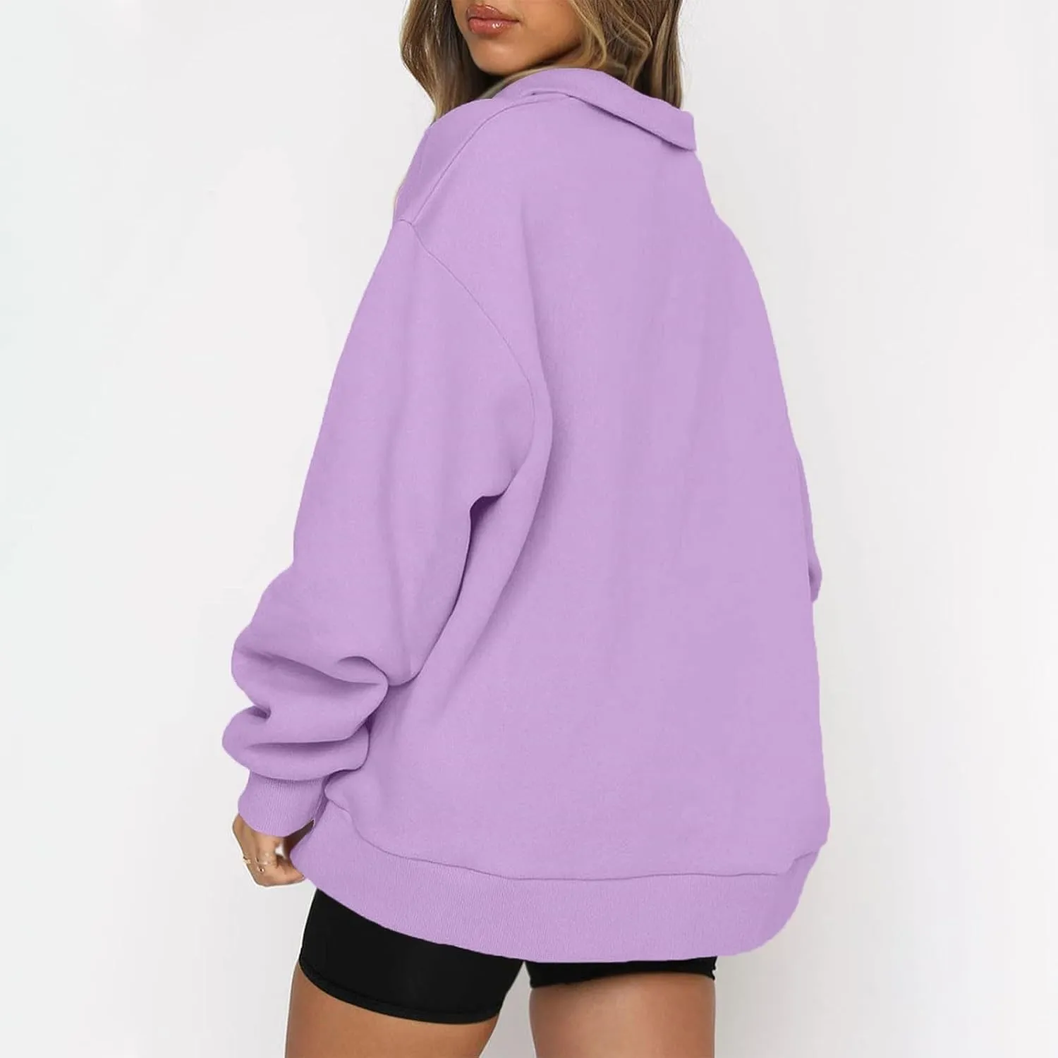 Womens Tops Long Sleeve Half Zip Sweatshirts Solid Color Lapel Pullover Casual Fashion Blouse Trendy Loose Fit Tops