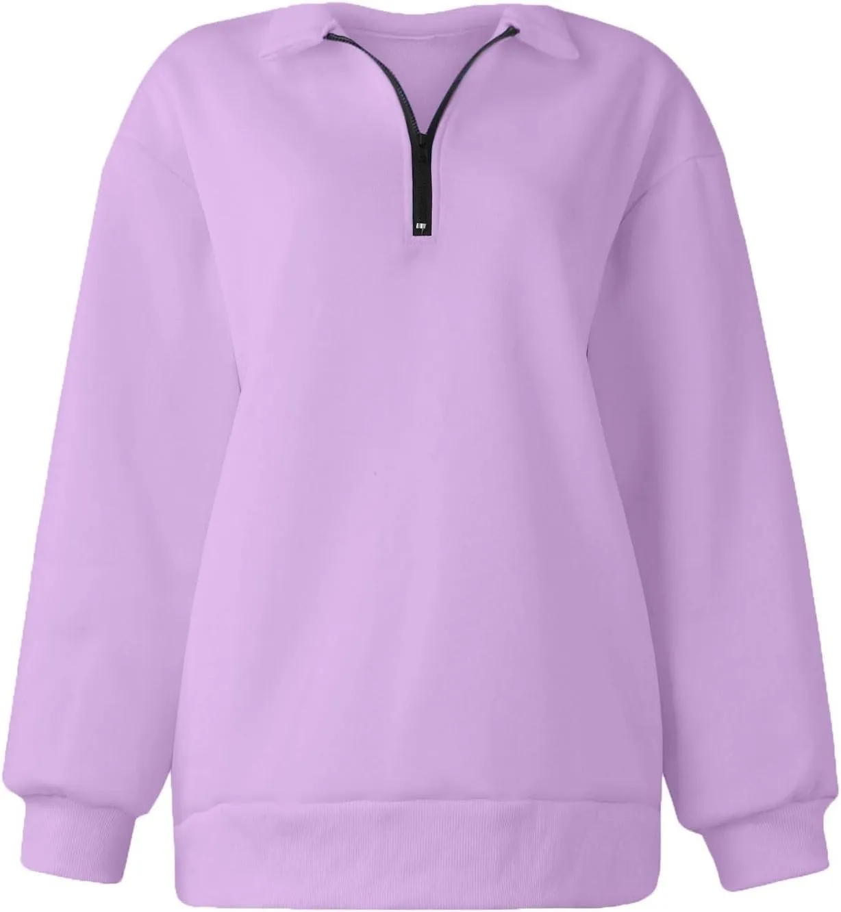 Womens Tops Long Sleeve Half Zip Sweatshirts Solid Color Lapel Pullover Casual Fashion Blouse Trendy Loose Fit Tops