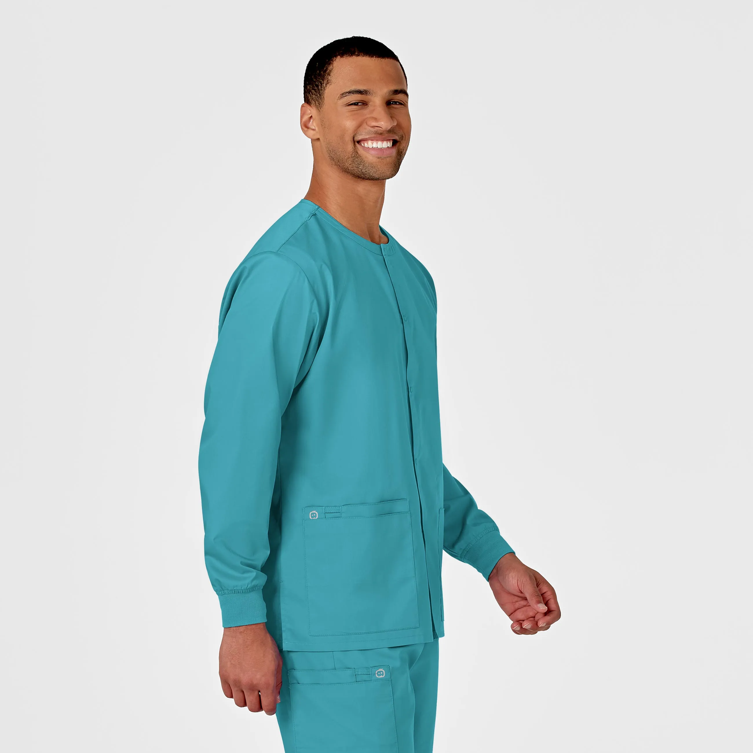 WonderWORK Unisex Snap Front Scrub Jacket - Teal Blue