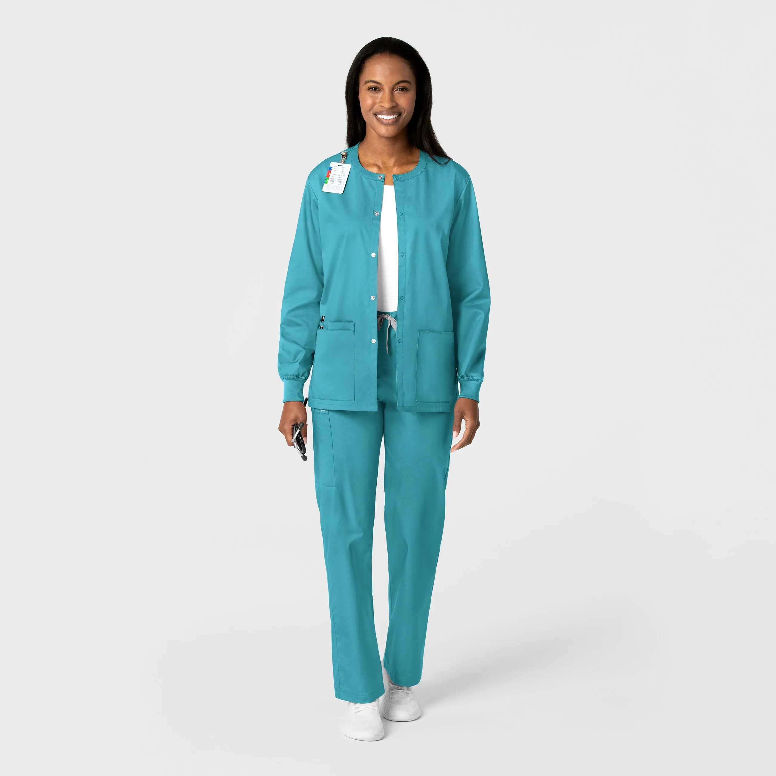 WonderWORK Unisex Snap Front Scrub Jacket - Teal Blue