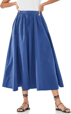 Yousify Womens A-Line Midi Skirts Casual Elastic High Waist Flowy Swing Pleated Beach Boho Long Skirt with Pocket