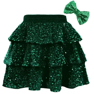 Zando Girls Sequin Skirt Kids Sparkly Skirt Girls Metallic Skirt Girls Tinsel Skirt Girls Tulle Skirt with Bow Hair Clip
