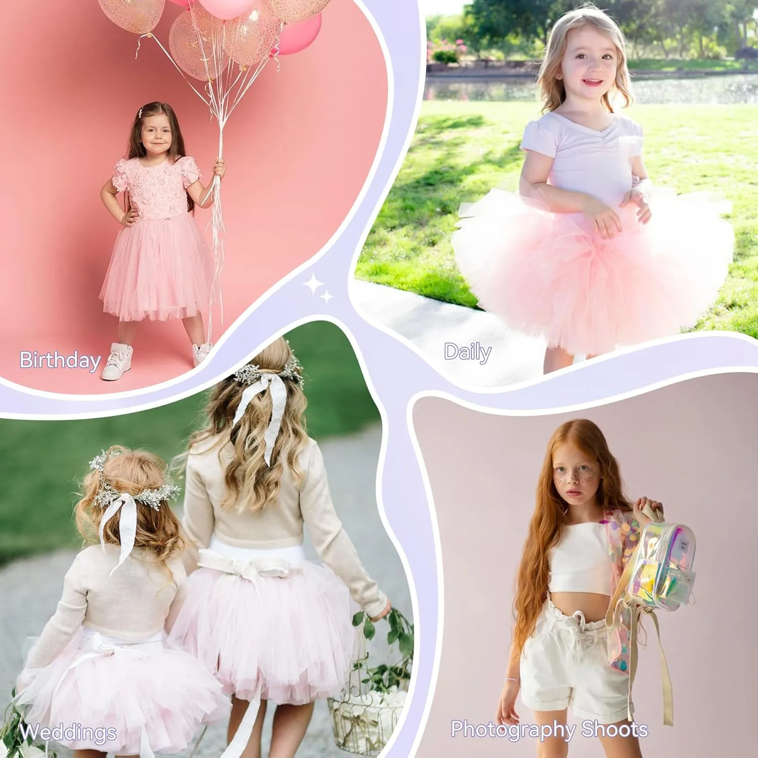 Zando Girls Sequin Skirt Kids Sparkly Skirt Girls Metallic Skirt Girls Tinsel Skirt Girls Tulle Skirt with Bow Hair Clip
