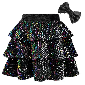 Zando Girls Sequin Skirt Kids Sparkly Skirt Girls Metallic Skirt Girls Tinsel Skirt Girls Tulle Skirt with Bow Hair Clip