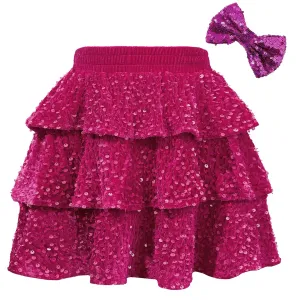 Zando Girls Sequin Skirt Kids Sparkly Skirt Girls Metallic Skirt Girls Tinsel Skirt Girls Tulle Skirt with Bow Hair Clip